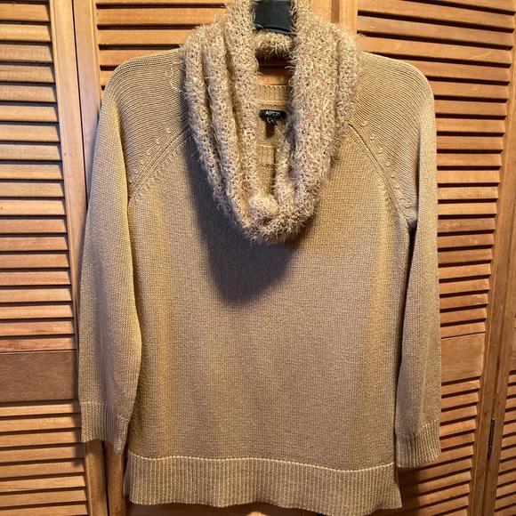 Apt. 9 Tan/Camel Crewneck Tunic Sweater with Detachable Infinity Scarf - Picture 1 of 13